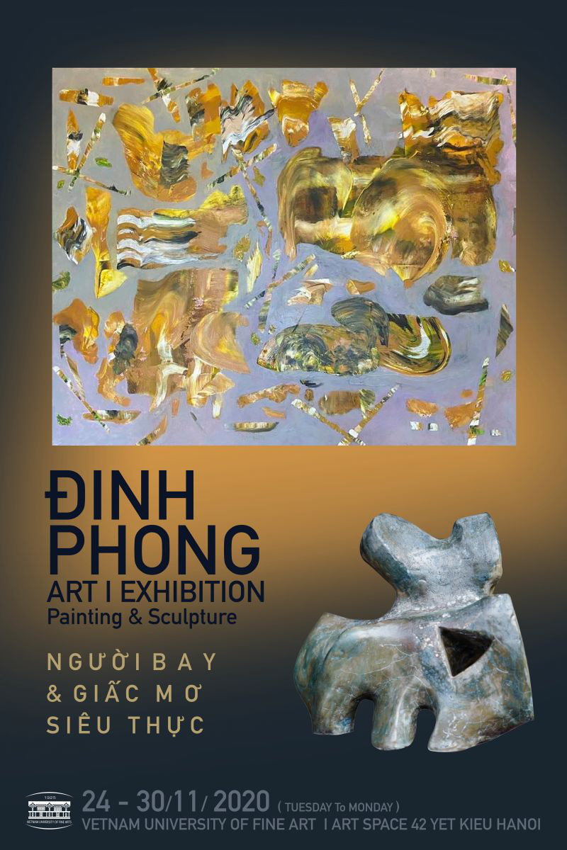 Những khối màu uốn lượn trong triển lãm "Người bay và giấc mơ siêu thực" của họa sĩ Đinh Phong